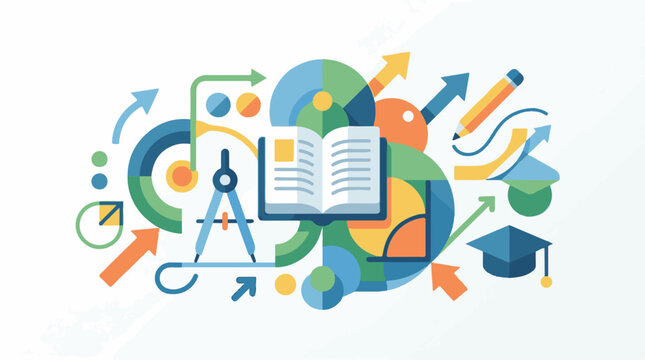Colorful abstract illustration of educational and mathematical tools
