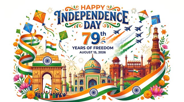 Happy independence day 79th anniversary illustration
