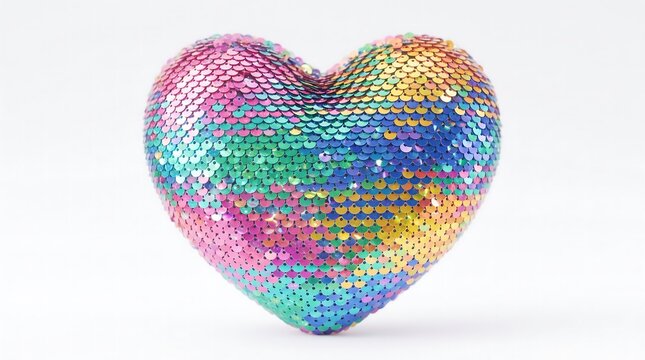 Shimmering Rainbow Sequin Heart Isolated on White Background