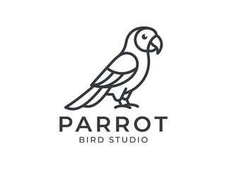Fototapeta premium Minimalist Parrot Monoline Logo with Modern Tropical Bird Outline Illustration