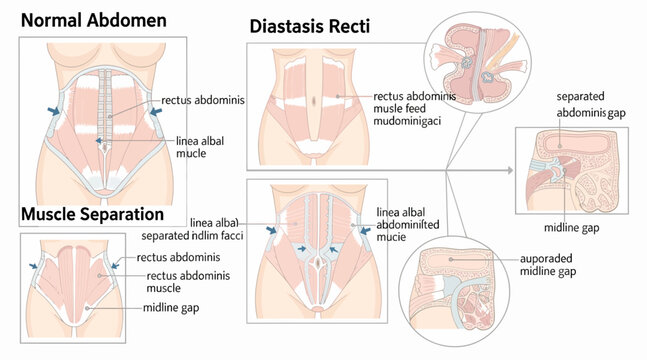 Diastasis Recti Muscle Separation Explained in Abdomen Anatomy