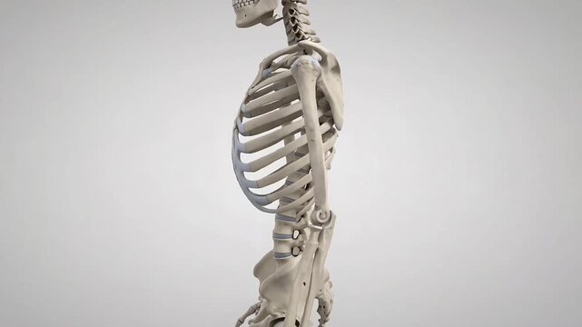 Detailed human skeleton rotating for anatomical study
