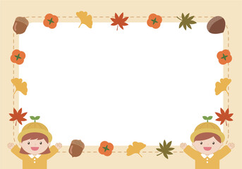 Fototapeta premium Cute Kids Autumn Leaves Frame Border Vector Illustration
