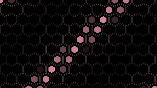 Pink hexagon grid with pulsing wave, transparent background seamless loop animation