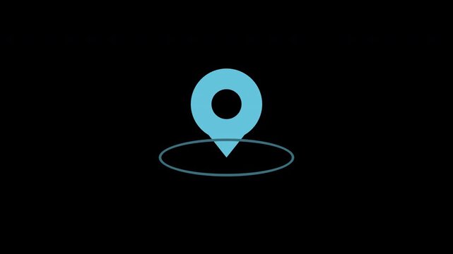 Blue map location pin dropping with ripple effect, transparent background loop animation
