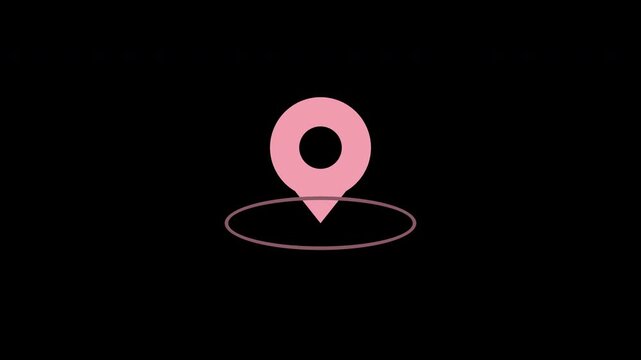 Pink map location pin dropping with ripple effect, transparent background loop animation