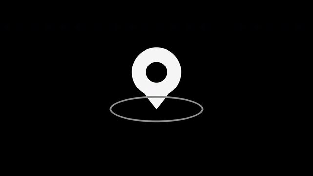 White map location pin dropping with ripple effect, transparent background loop animation