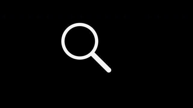 White magnifying glass searching and finding, transparent background loop animation