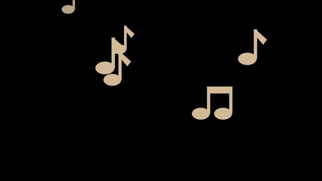 Beige musical notes floating upward gently, transparent background seamless loop animation
