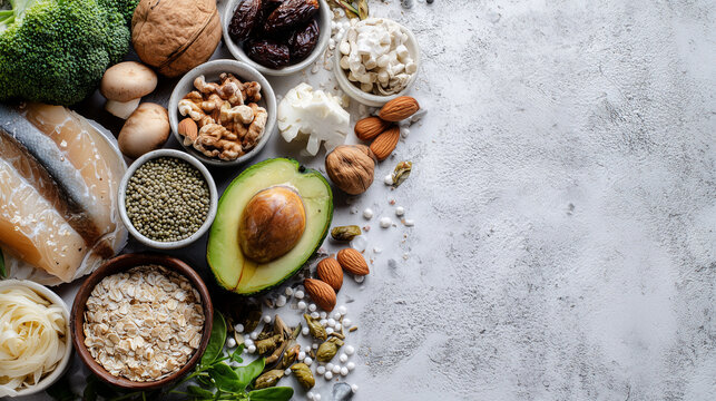 Flat lay of prebiotic foods with copy space