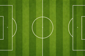 Obraz premium Pristine professional soccer field with white markings, goalposts, and textured grass stripes, captured from a high-angle aerial topview perspective, ideal for sports design.
