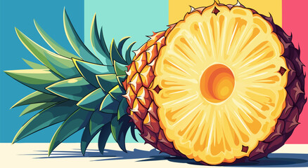 Vibrant Tropical Pineapple Vector Illustration Design with Colorful Geometric Background for Fresh Summer Fruit Graphic Art Project © DOLARRIZ JHON