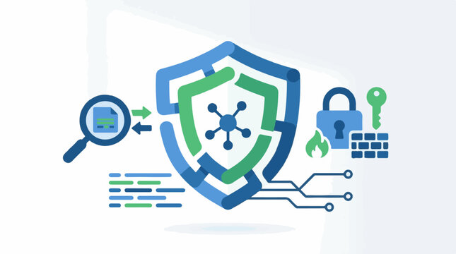 Digital security shield with lock key firewall and document scan