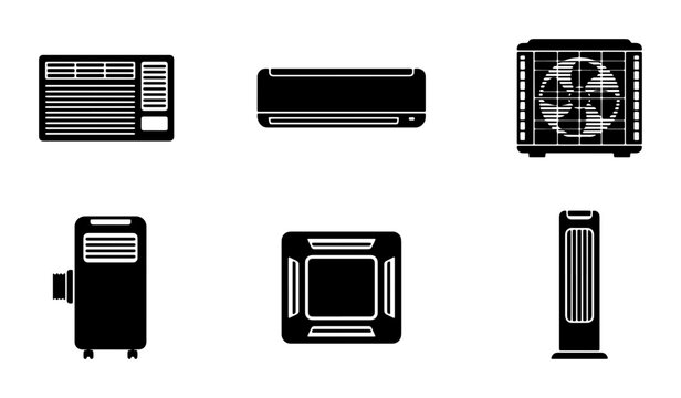 Air Conditioning Units Vector Icons Set, HVAC Equipment Collection, Climate Control Devices