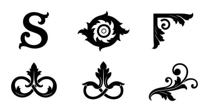 Ornate Flourish Vector Elements, Decorative Swirls & Monogram S, Classic Design Accents