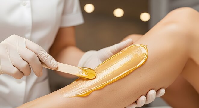 Professional Sugar Waxing Hair Removal Treatment on Leg in Spa