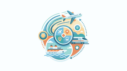 Naklejka premium Diverse transportation methods connect global destinations in a circular journey