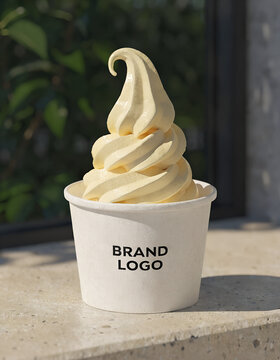 Vanilla Soft Serve Ice Cream in Branded Paper Cup Mockup