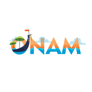 happy Onam celebration with abstract vector illustration design of Kerala boat | Onam Calligraphy
