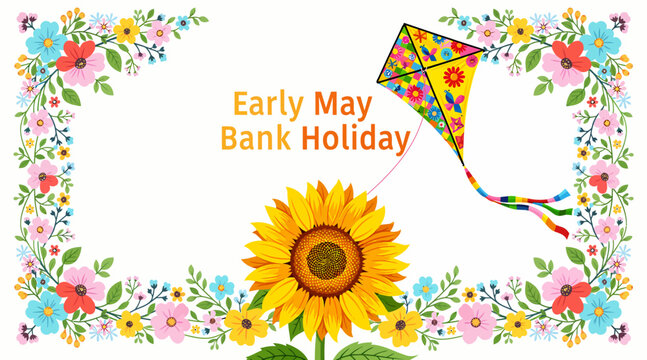 Early May Bank Holiday: Kite & Sunflower Border - Festive Spring Celebration