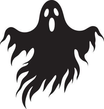 Single floating ghost  vector silhouette with tattered robes and open mouth expression for halloween art.