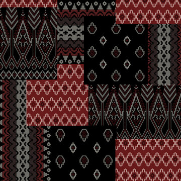 ajrak ethnic patchwork pattern Black background