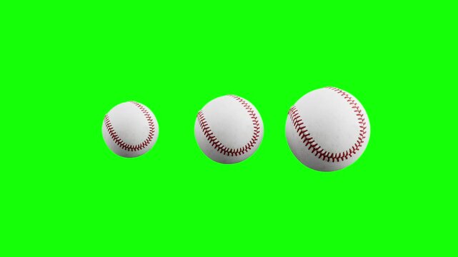 3 Pulsing Baseball Balls, Loading Loop Animation. Green Screen Chroma Key, Black and White Background