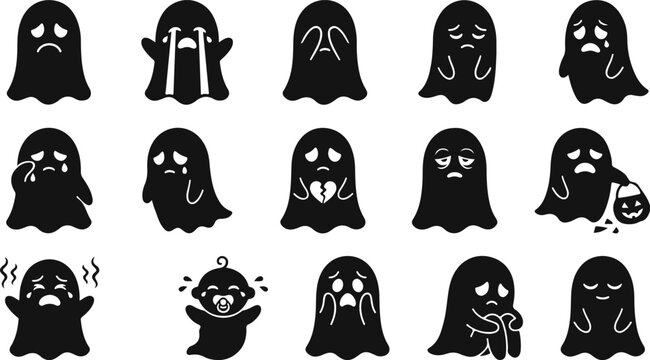 Sad Ghost Emotion Vector Icon Set