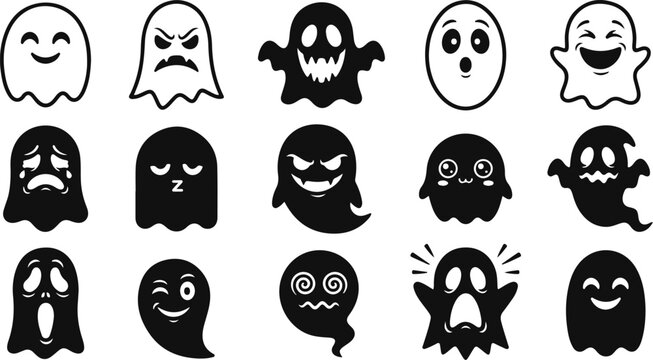 Halloween Ghost Face Expression Vector Icons