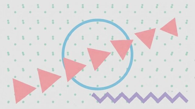 Fun abstract motion graphic loop with colorful geometric shapes and pastel vector lines popping on the screen
