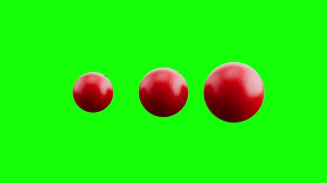 3 Pulsing Bowling Balls, Loading Loop Animation. Green Screen Chroma Key, Black and White Background