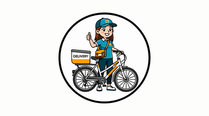 Obraz premium delivery woman with bicycle and box