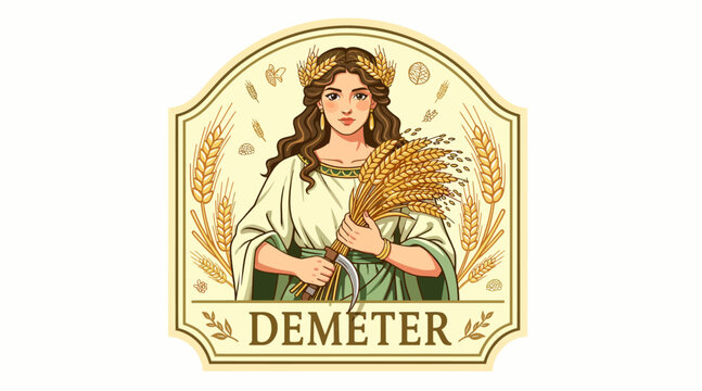 Demeter goddess logo with wheat