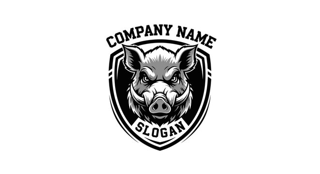 Wild Boar Head Emblem Logo - Aggressive Animal Mascot for Sport and Business