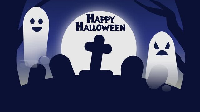 Happy Halloween Animation &ndash; Spooky Ghost Graveyard Motion Graphics