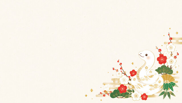 Cute stylized japanese zodiac animal motif with seasonal flowers, japanese new year zodiac celebration flat design illustration banner with copy space