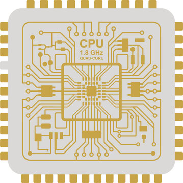 CPU, Quad Core, Circuit Board, Microchip, Gold Electronic Component, 1.8 GHz Processor