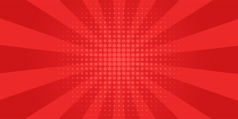 Red comic style background with sunburst and halftone pattern. © Kayra Muhit
