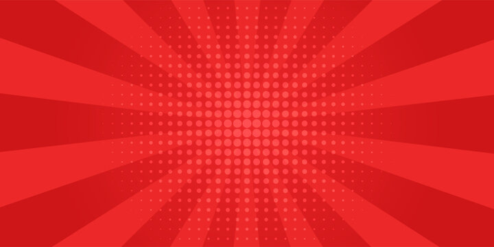 Red comic style background with sunburst and halftone pattern.