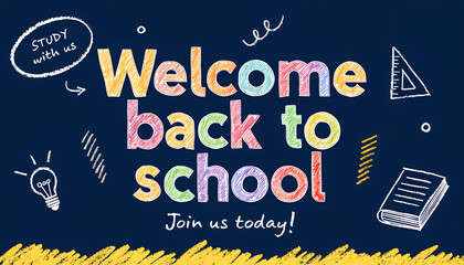 Obraz premium Colorful Education Poster with School Supplies Doodles