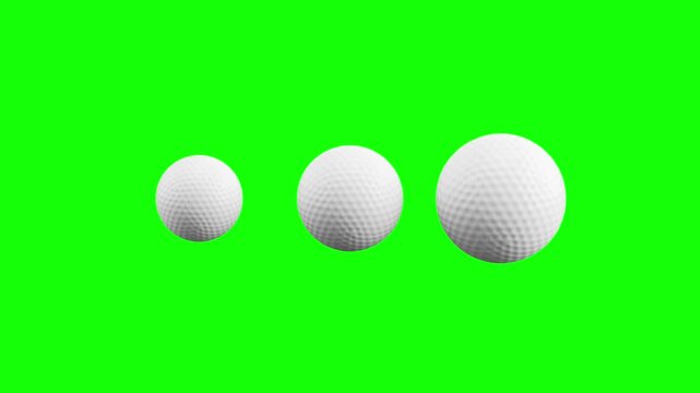 3 Pulsing Golf Balls, Loading Loop Animation. Green Screen Chroma Key, Black and White Background