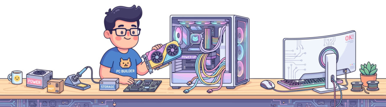 Gamer Building PC: Installing Graphics Card into Custom Computer Case