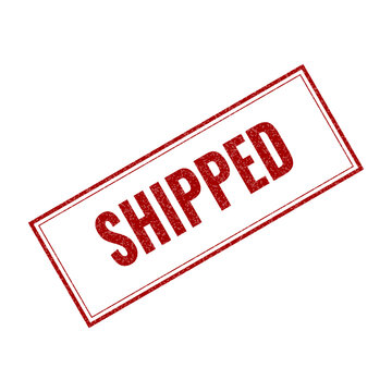 Red shipped rubber stamp icon for delivery and logistics