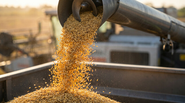 Harvest rush during grain unloading from auger into trailer