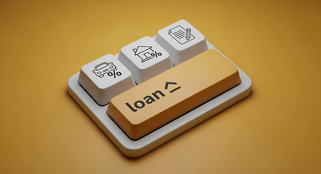 Close up of a special loan computer keyboard key with house and family icons representing financial mortgage services keyboard mortgage interest financial borrowing services computer planning