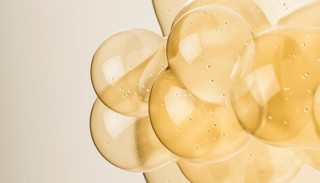 3D hyaluronic gel bubble floating in luminous beauty serum