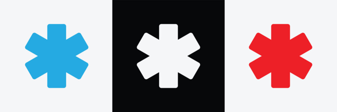 Medical star icons set. Medical alert emergency, EMT, EMS, Star of Life, Nurse, Doctor Caduceus, Medical Services. Vector illustration. EPS 10 .