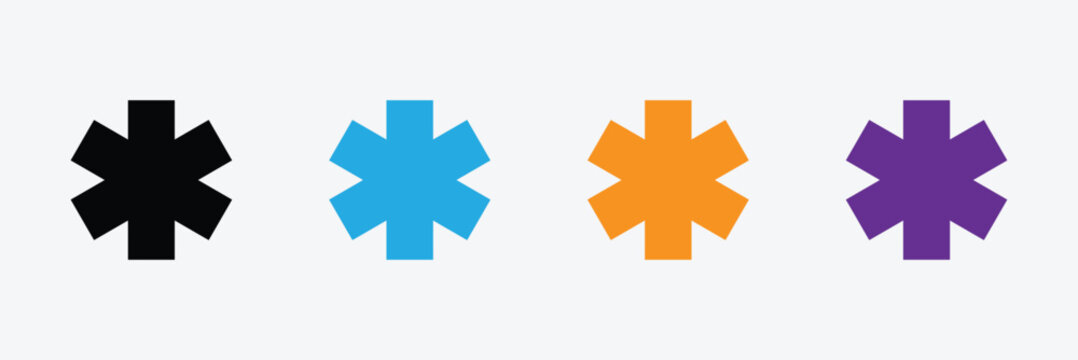Medical star icons set. Medical alert emergency, EMT, EMS, Star of Life, Nurse, Doctor Caduceus, Medical Services. Vector illustration. EPS 10 .