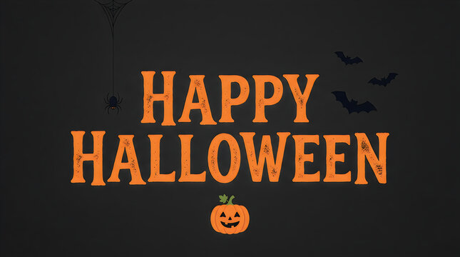 Happy halloween typography spooky festive design with bats spider and jack o' lantern for october 31st celebrations