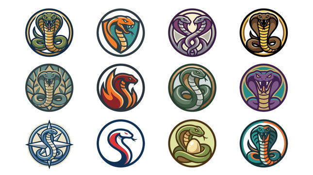 Sleek Cobras and Uraeus Stylized Snake Logos in Vibrant Colors for Branding and Design Use with high quality professional line art symbols for modern creative design and digital branding projects
